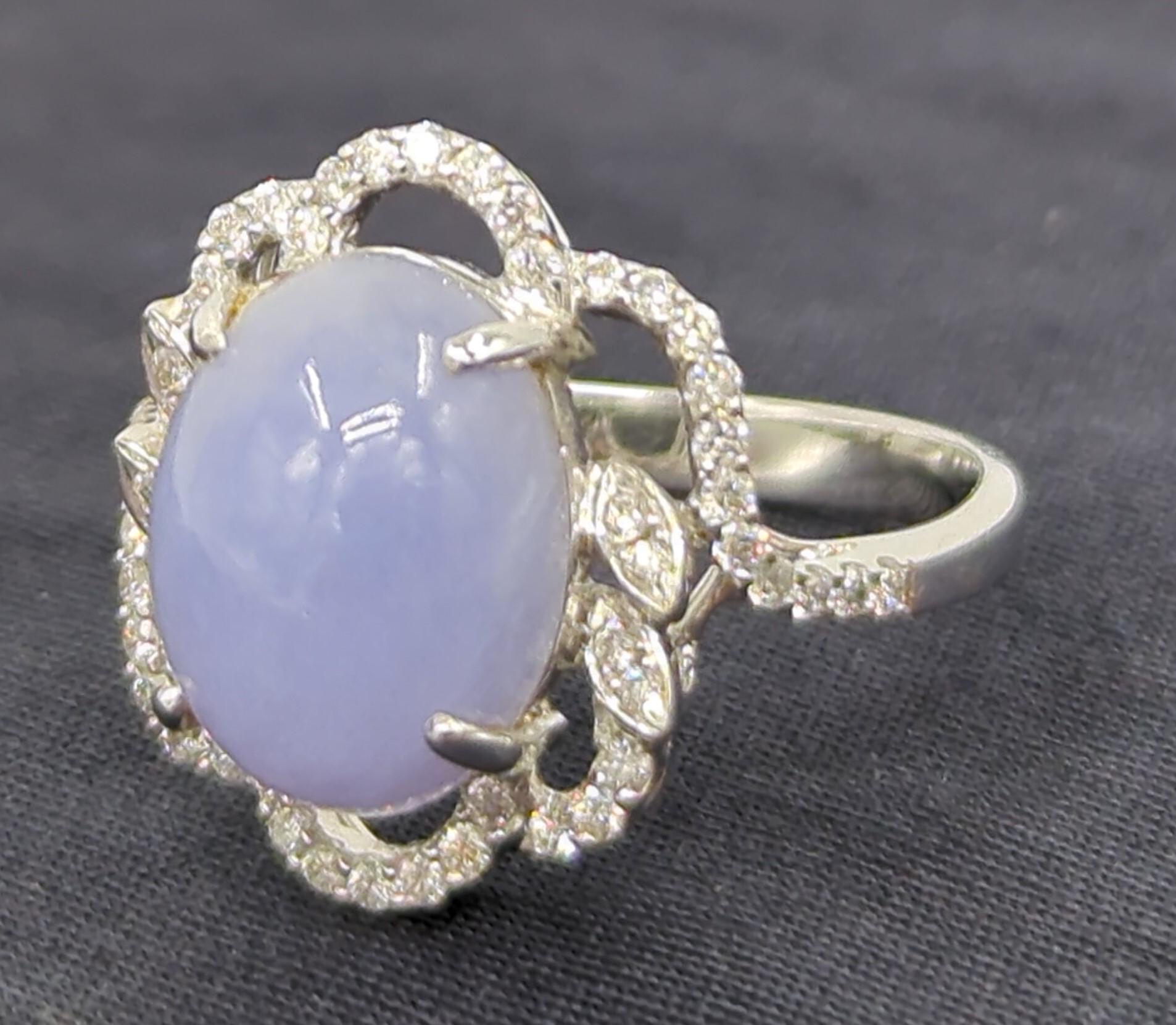 18K WG Lavender Jadeite Diamond Ring A-Grade, GIA Gemologist Appraisal Sz 7.5 For Sale 2