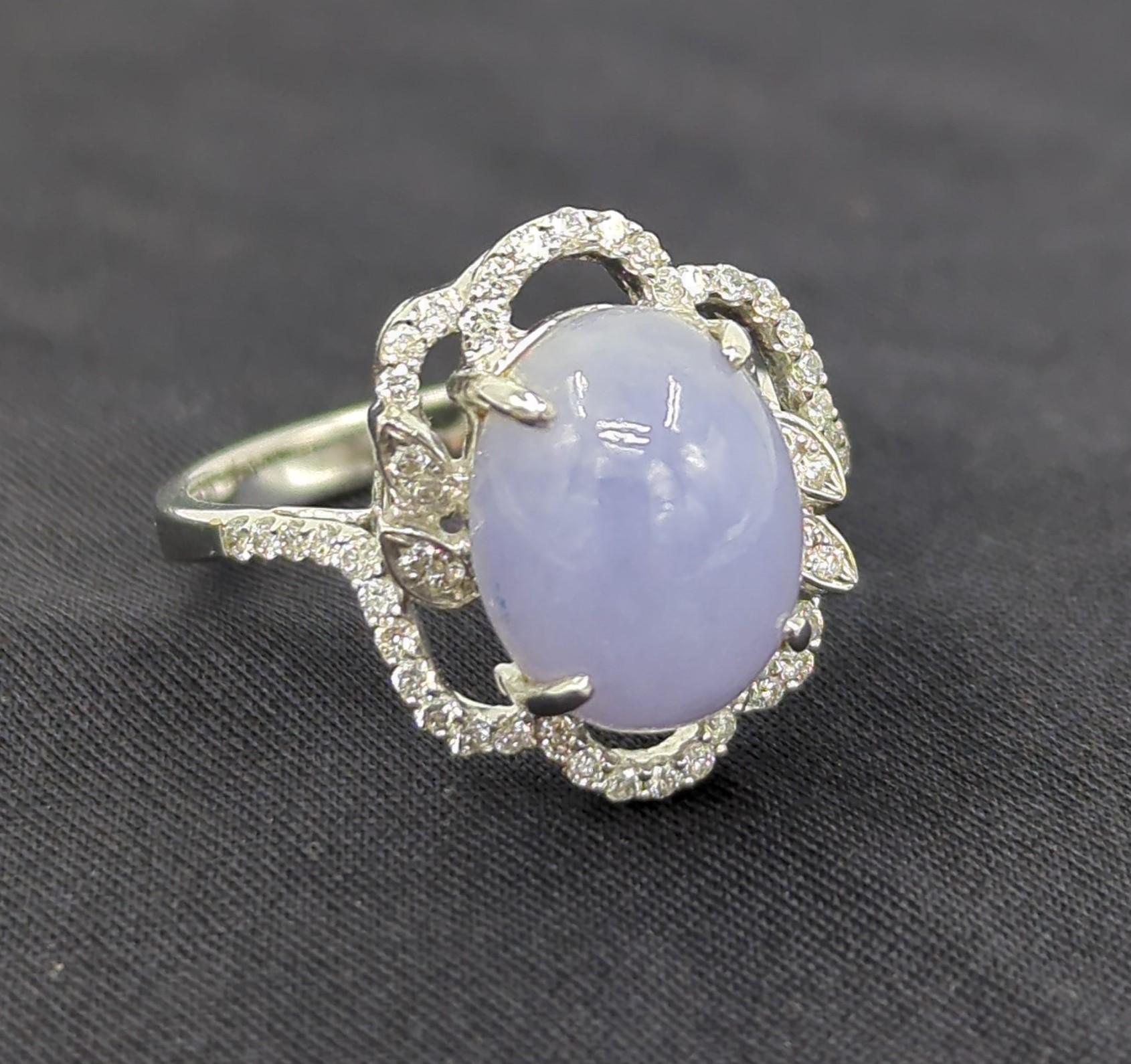 18K WG Lavender Jadeite Diamond Ring A-Grade, GIA Gemologist Appraisal Sz 7.5 For Sale 3