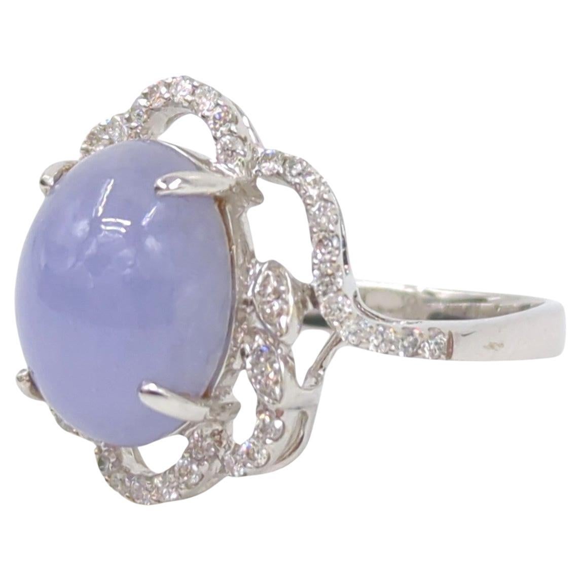 18K WG Lavender Jadeite Diamond Ring A-Grade, GIA Gemologist Appraisal Sz 7.5