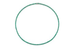 18K WG Natural Green Emerald Tennis Necklace Tw: 12.22 carats