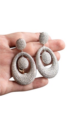 Boucles d'oreilles pendantes en diamant pavé 18k WG - Environ 19 carats de diamants naturels