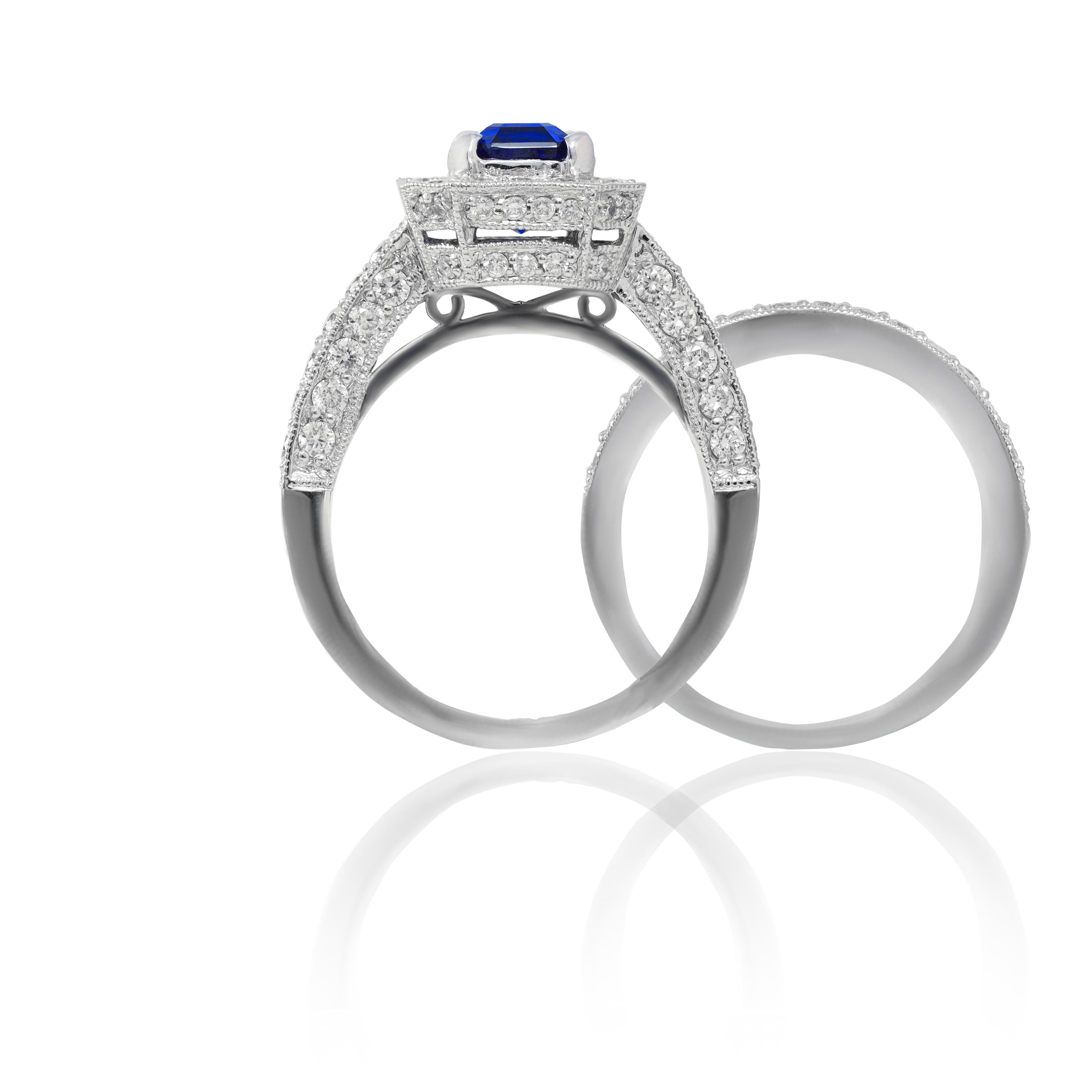 18k wg ring, diamond 1.44ct, sapphire 1.83ct