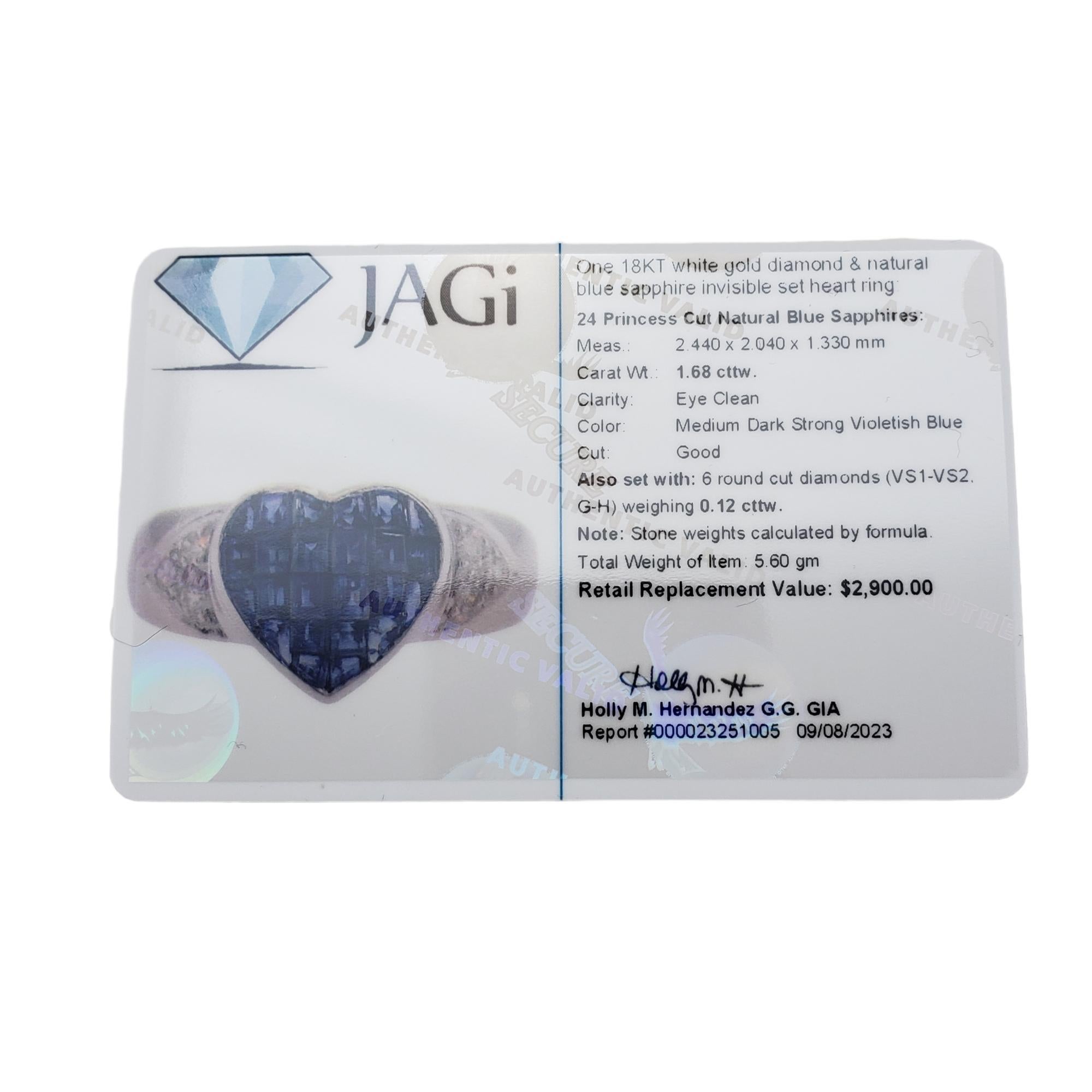 18K WG Sapphire Diamond Heart Ring Size 9 #15379 For Sale 4