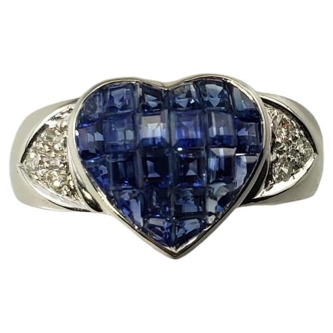 18K WG Sapphire Diamond Heart Ring Size 9 #15379 For Sale