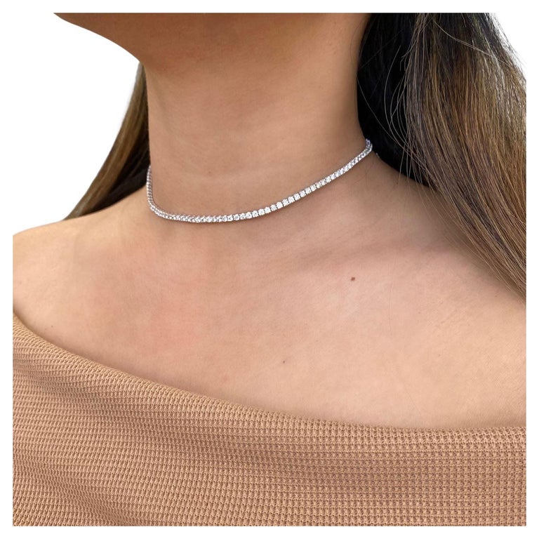 18k WG Straight "Choker" Diamond Tennis Necklace 4.35ctw or Double Row