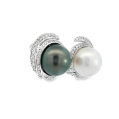 18K WG Tahitian Black & South Sea Pearl Dia. Earrings — Toi et Moi Design