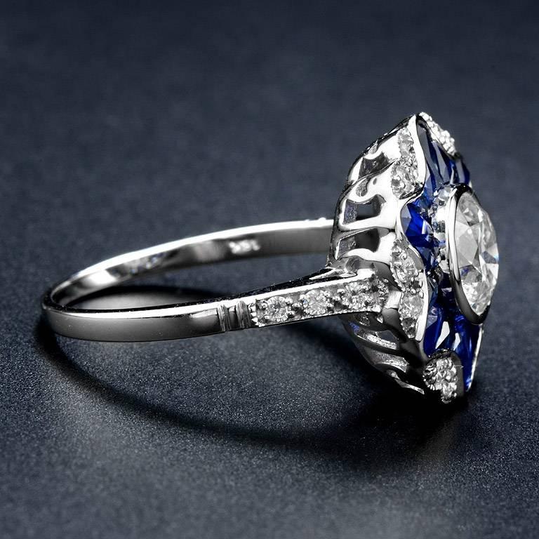 Art Deco 1.05 Carat Diamond Sapphire Engagement Ring