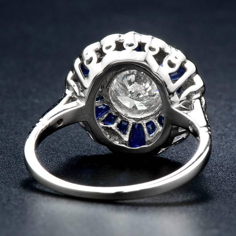 Round Cut 1.05 Carat Diamond Sapphire Engagement Ring