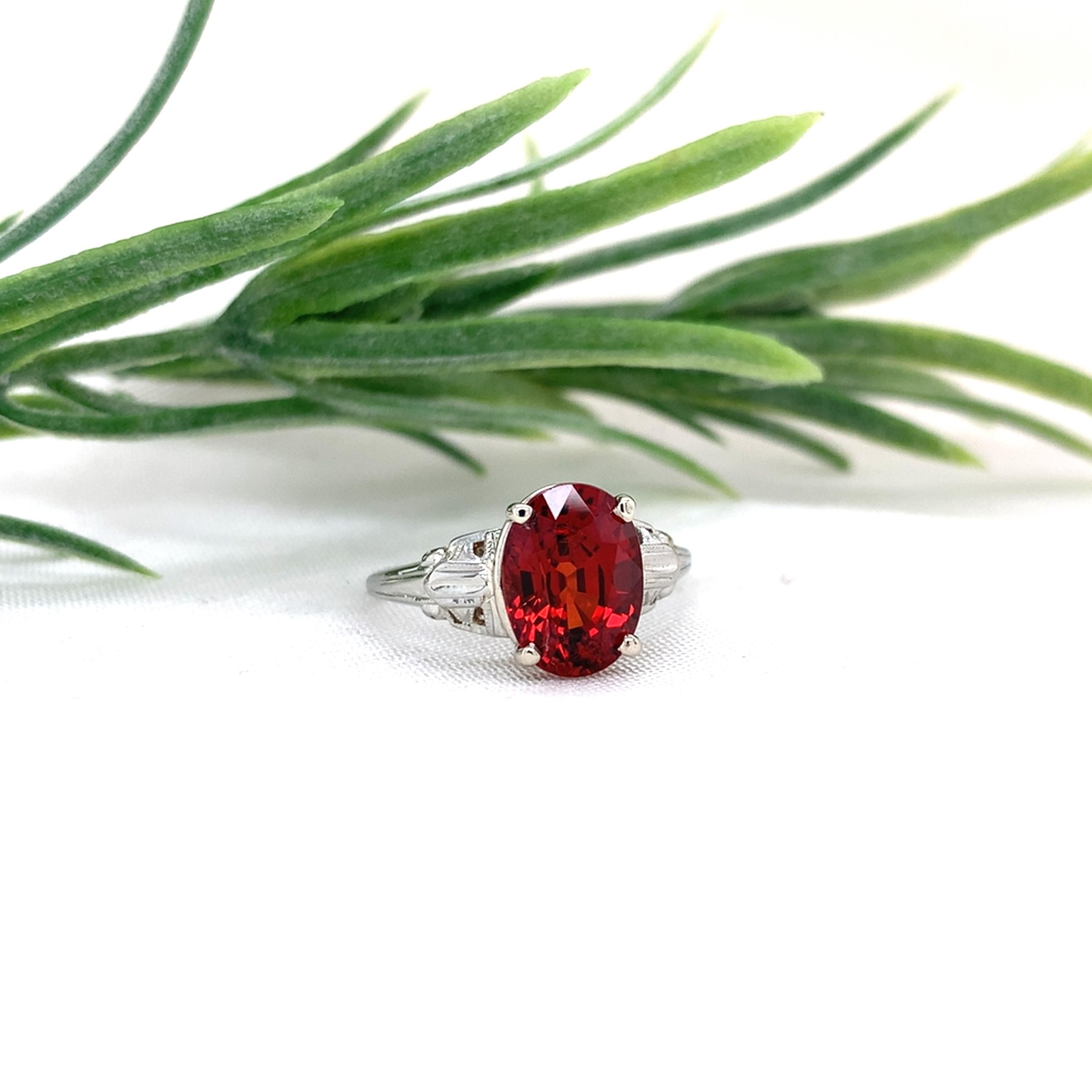 18K Weißgold 3,53 Karat Spessartin Granat Ring Größe 5,75 im Angebot 3