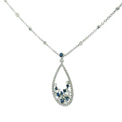 18k White 0.64cttw. White Diamond & Blue Sapphire Necklace