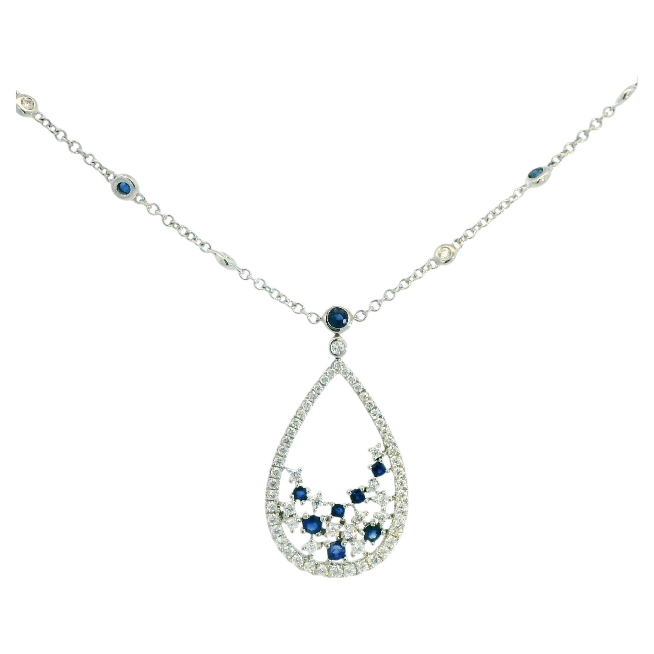 18k White 0.64cttw. Collier diamant blanc et saphir bleu