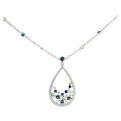 18k White 0.64cttw. White Diamond & Blue Sapphire Necklace