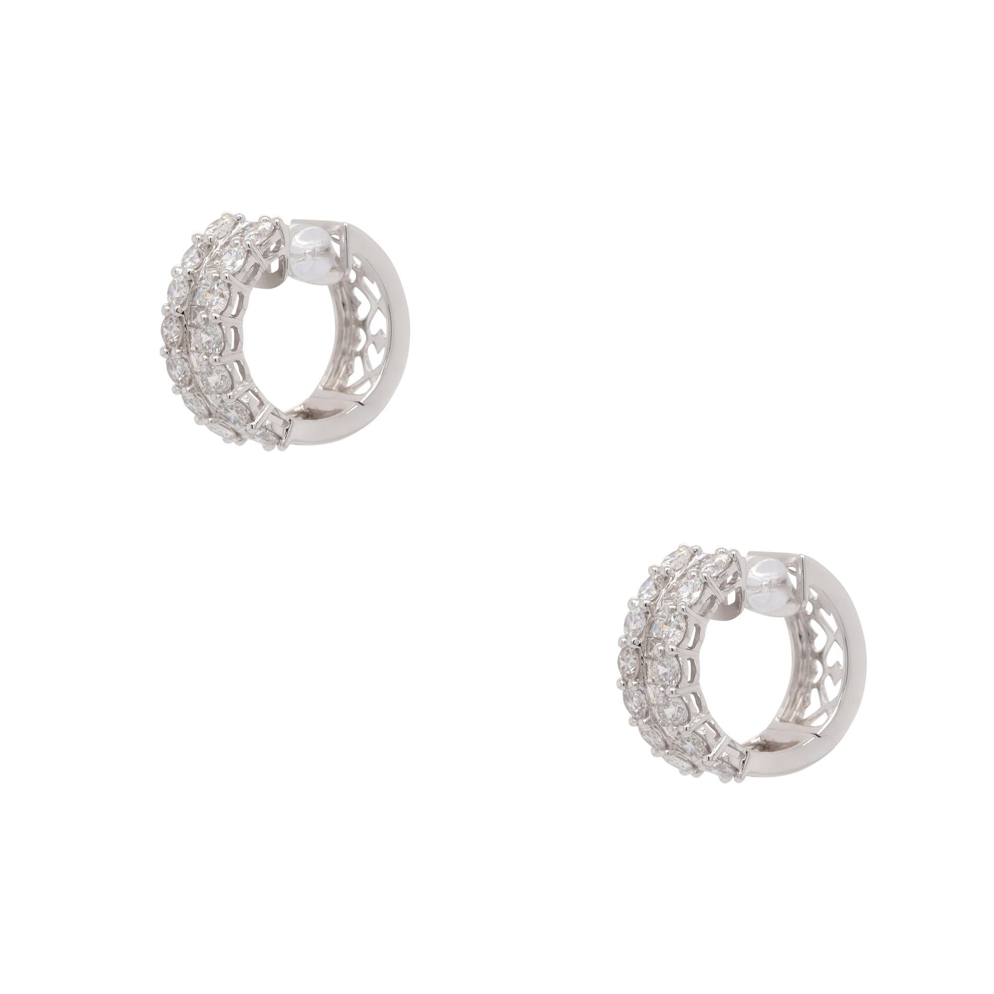 Baguette Cut 6.19 Carat Diamond Wide Hoop Earrings 18 Karat In Stock For Sale