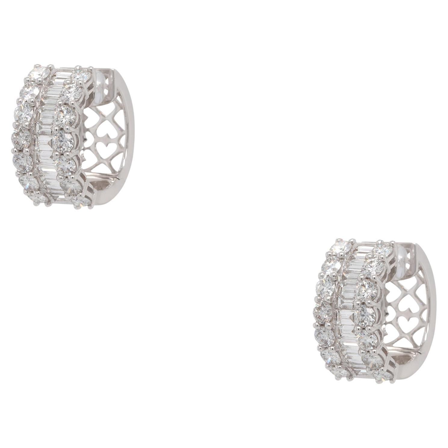 6.19 Carat Diamond Wide Hoop Earrings 18 Karat In Stock For Sale