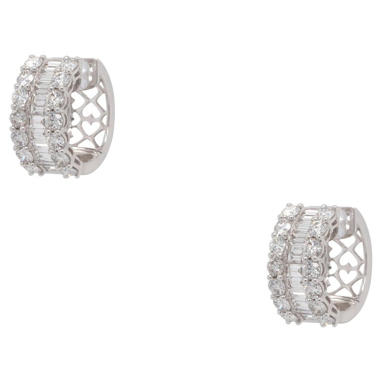 6.19 Carat Diamond Wide Hoop Earrings 18 Karat In Stock For Sale at 1stDibs