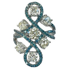 18K White and Blue Diamond Ring
