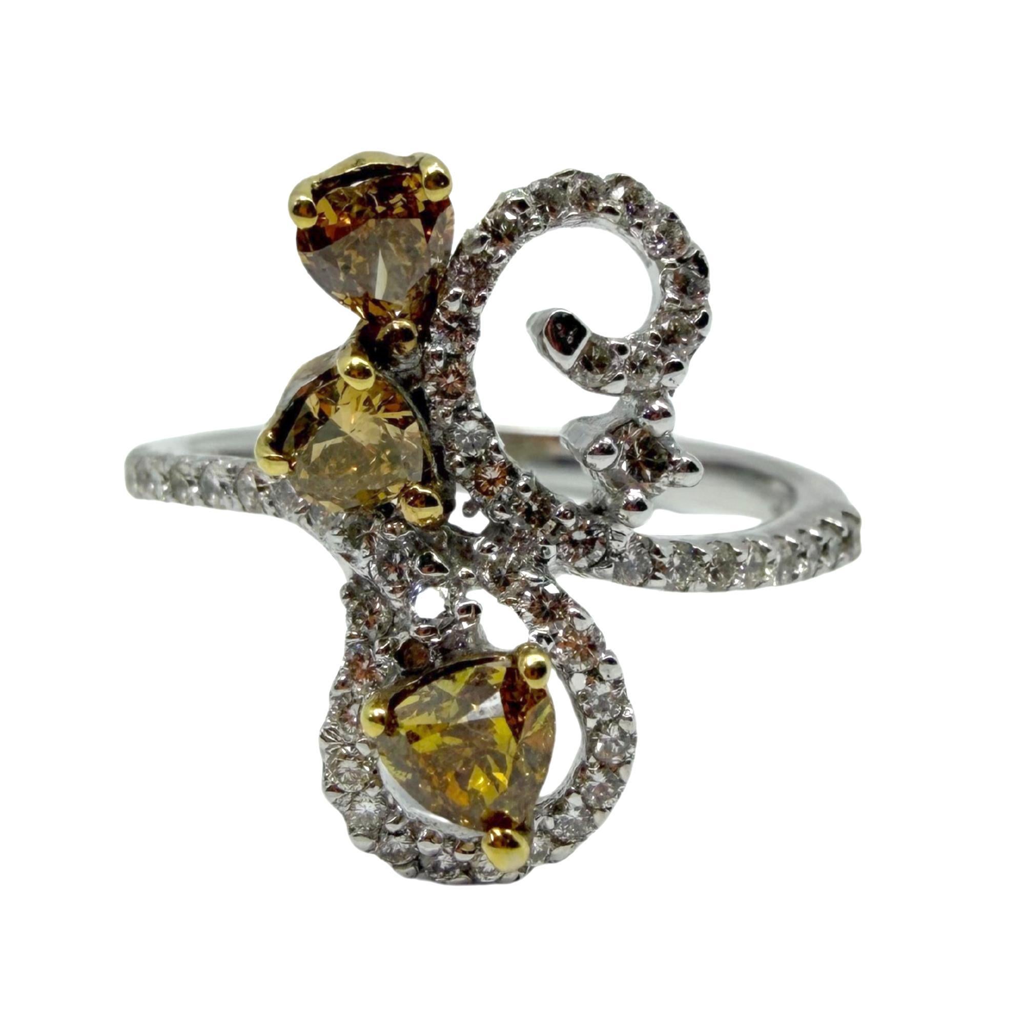 Anello con diamante bianco e marrone 18k in vendita 1