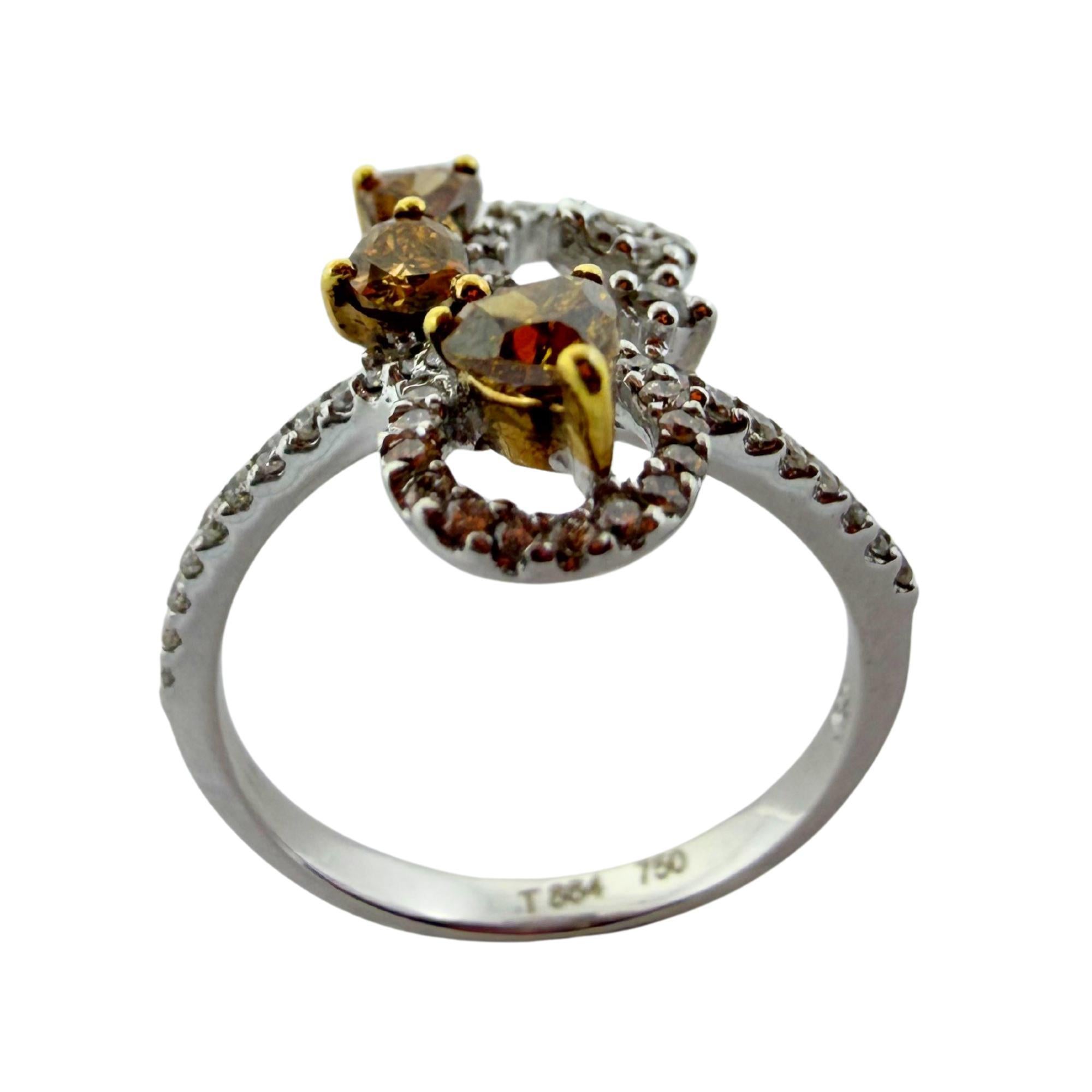 Anello con diamante bianco e marrone 18k in vendita 2