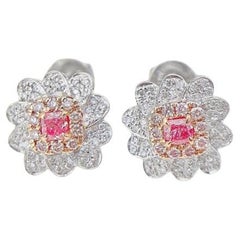 18K White and Pink Gold Diamond Cushion-Cut Floral Stud Earrings