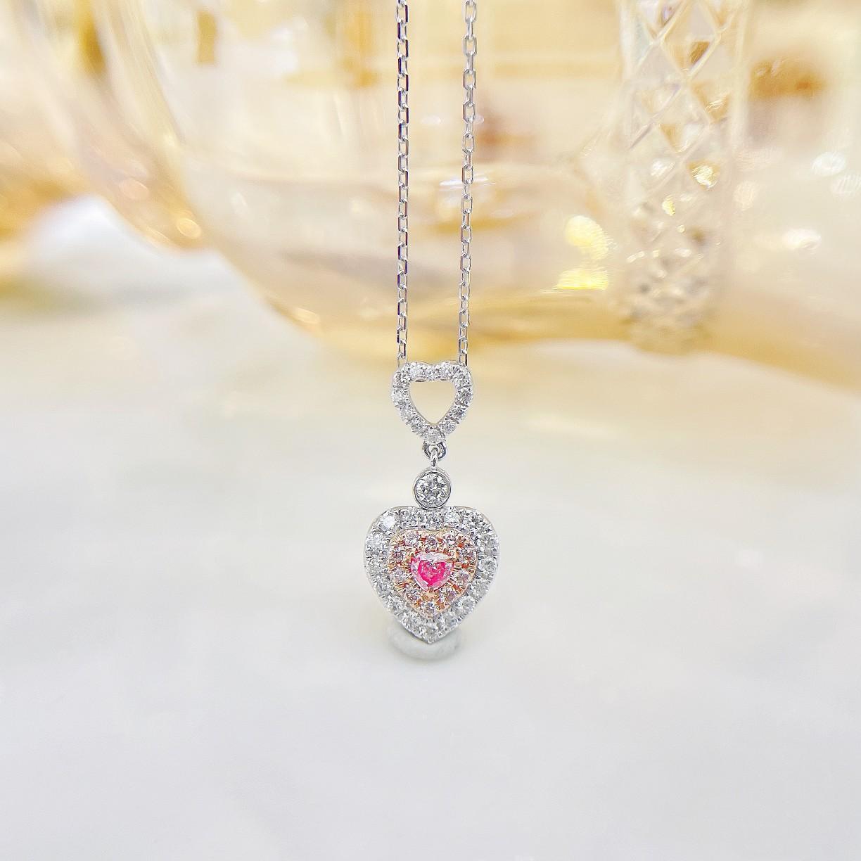 Halskette mit Herzverschluss aus 18 Karat Weiß- und Rosagold mit Diamanten (Byzantinisch) im Angebot