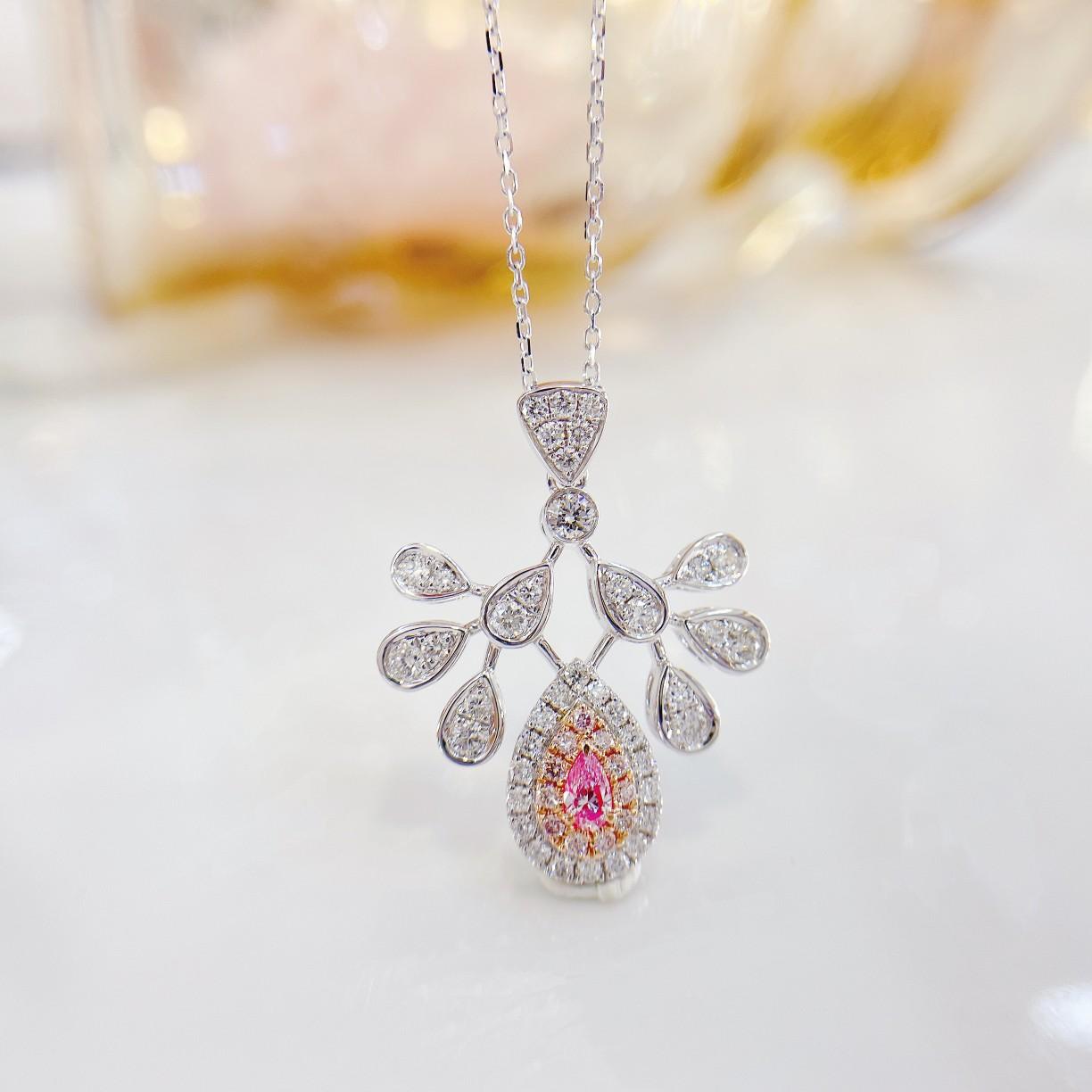 Collier de paon en or blanc et rose 18K avec diamants en forme de goutte d'eau Unisexe en vente
