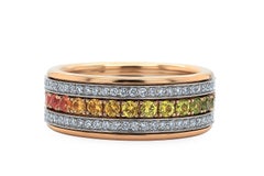 18K White and Pink Gold Rainbow Sapphire & Diamond Rolling Ring