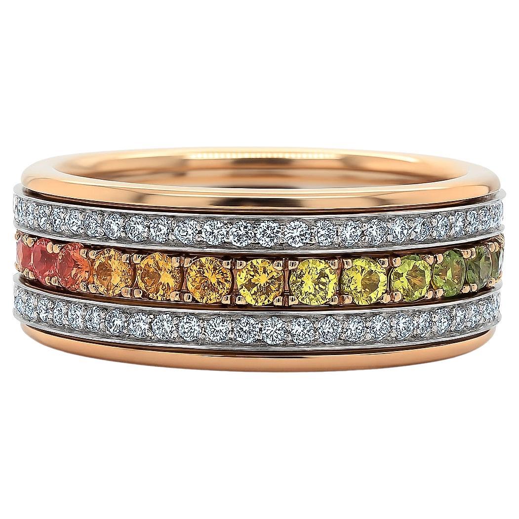 18K White and Pink Gold Rainbow Sapphire & Diamond Rolling Ring For Sale
