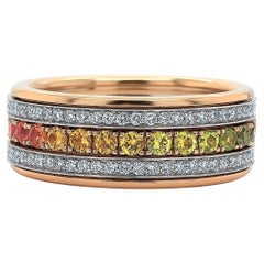 18K White and Pink Gold Rainbow Sapphire & Diamond Rolling Ring