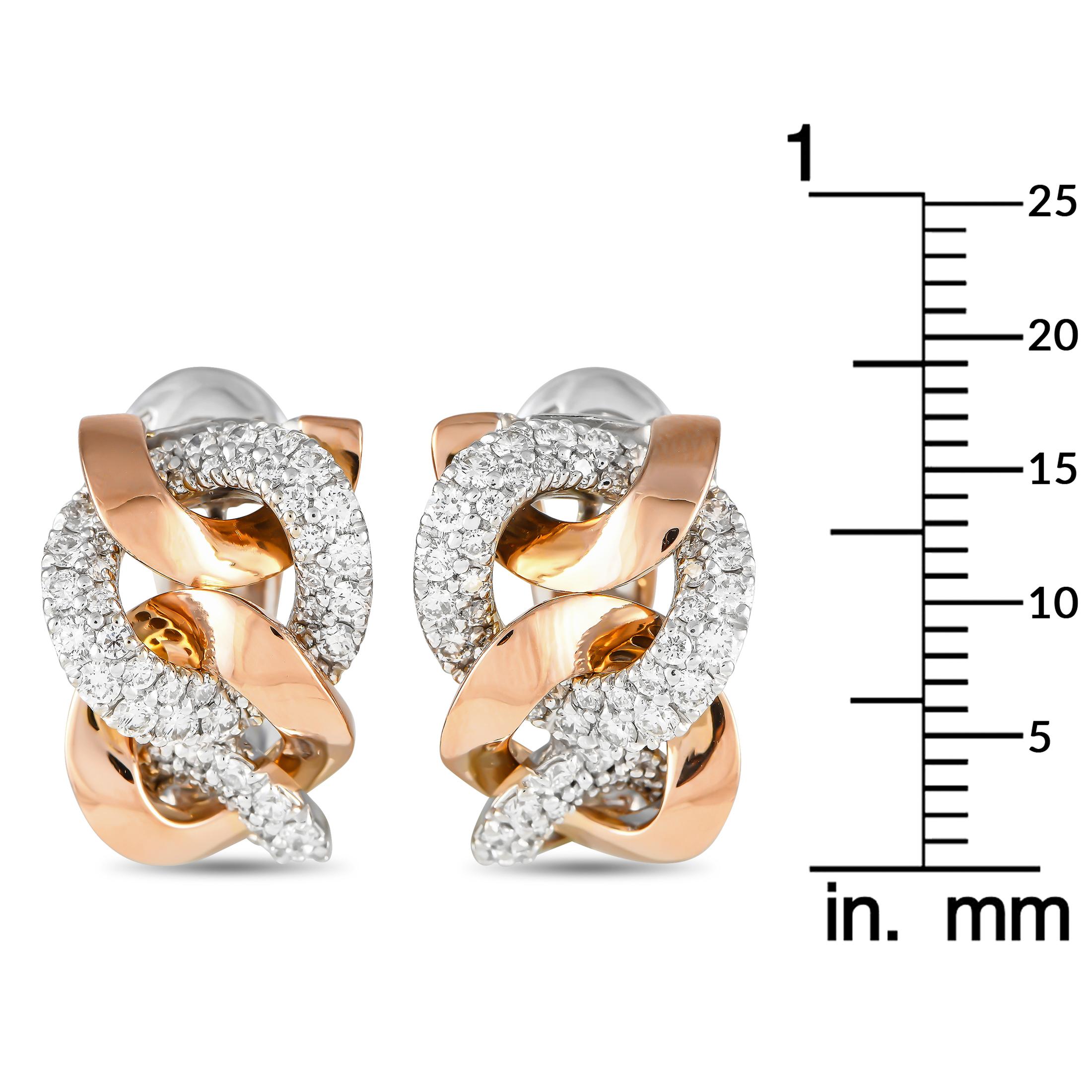 Round Cut 18K White and Rose Gold 1.90ct Diamond Italian Link Earrings MF20-091324
