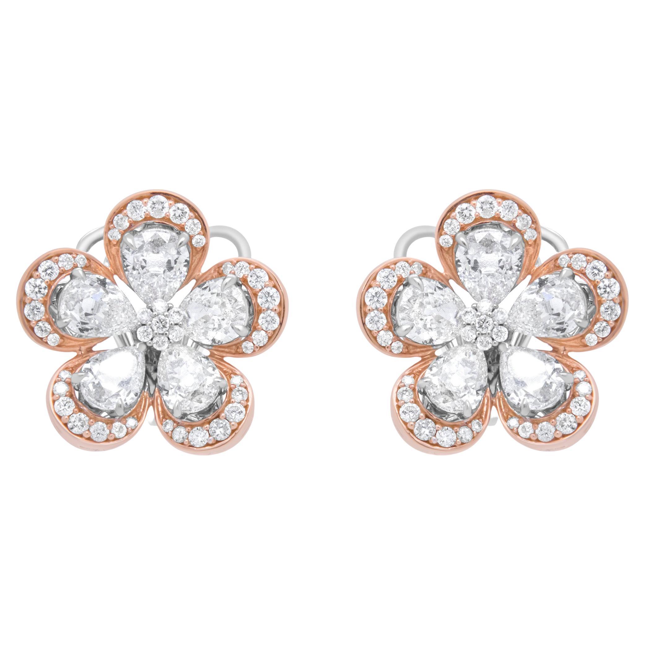18K White and Rose Gold 6.0 Carat Diamond Floral Blossom Stud Earring