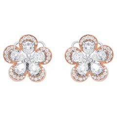 18K White and Rose Gold 6.0 Carat Diamond Floral Blossom Stud Earring