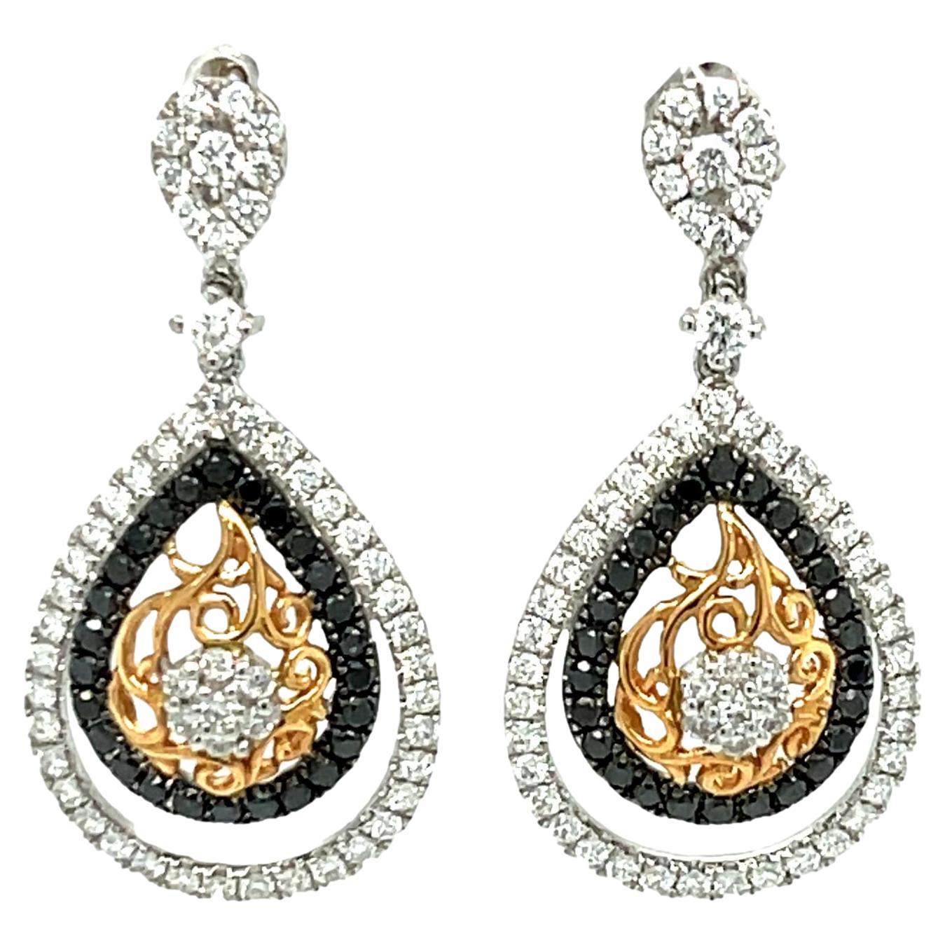 18K White and Rose Gold Dangling Diamond Earrings For Sale