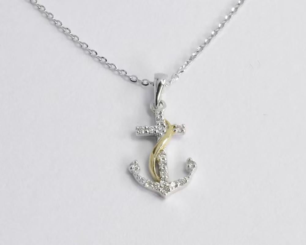 Moderne Collier d'ancre bicolore en or 18 carats et diamants - Bijoux d'ocan en vente