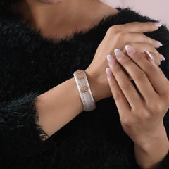 18K White and Rose Gold Diamond Floral Cuff Bracelet 0.73 Ct