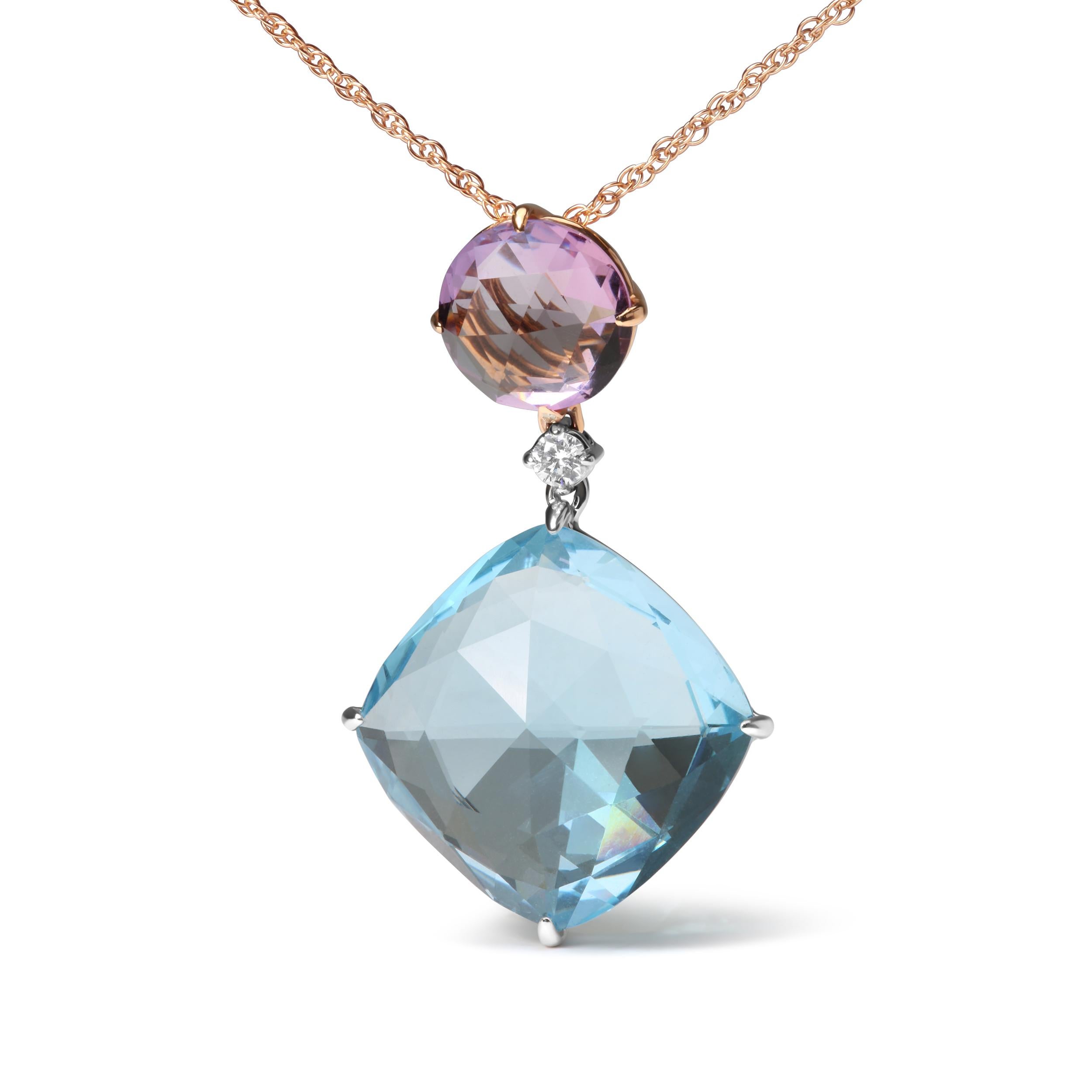 Every woman deserves jewelry that sparkles like this stunning 18k white and rose gold pendant necklace. The elegant 10x10mm round Rose De France pink amethyst that tops this pendant is worthy of a standing ovation, showcased in a 4-prong setting.