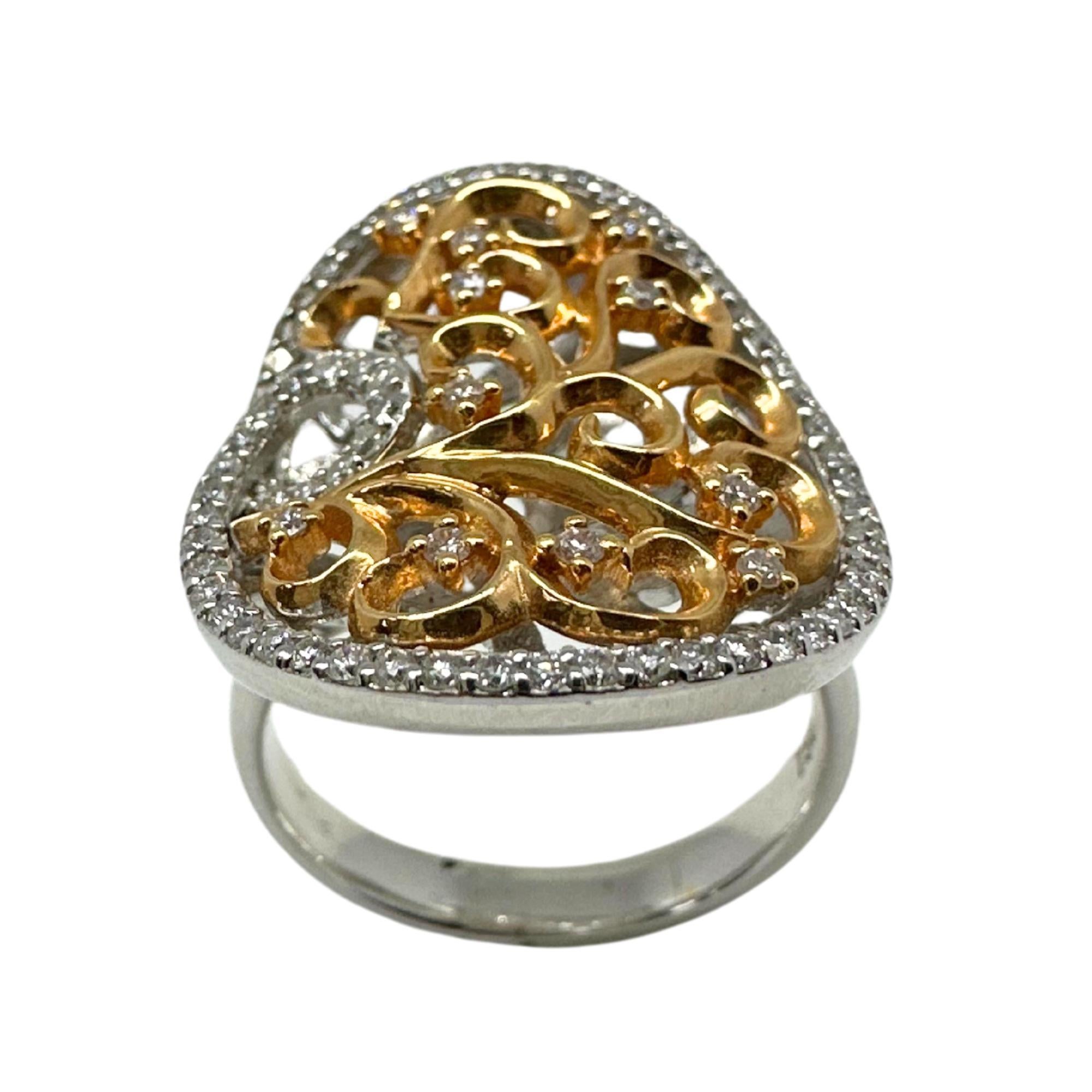 Romantic 18K White and Rose Gold Diamond Ring For Sale