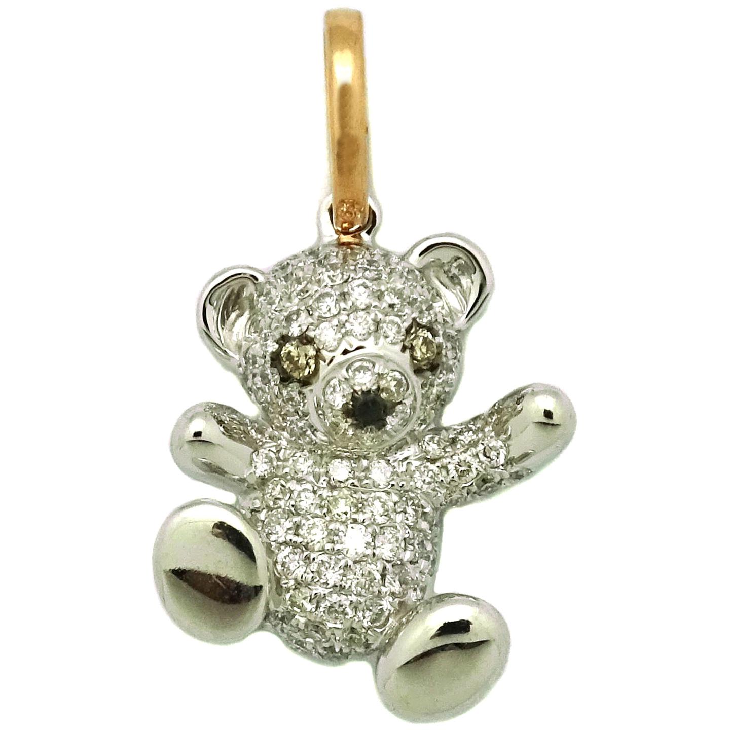 18 Karat White and Rose Gold Diamond Teddy Bear Pendant
