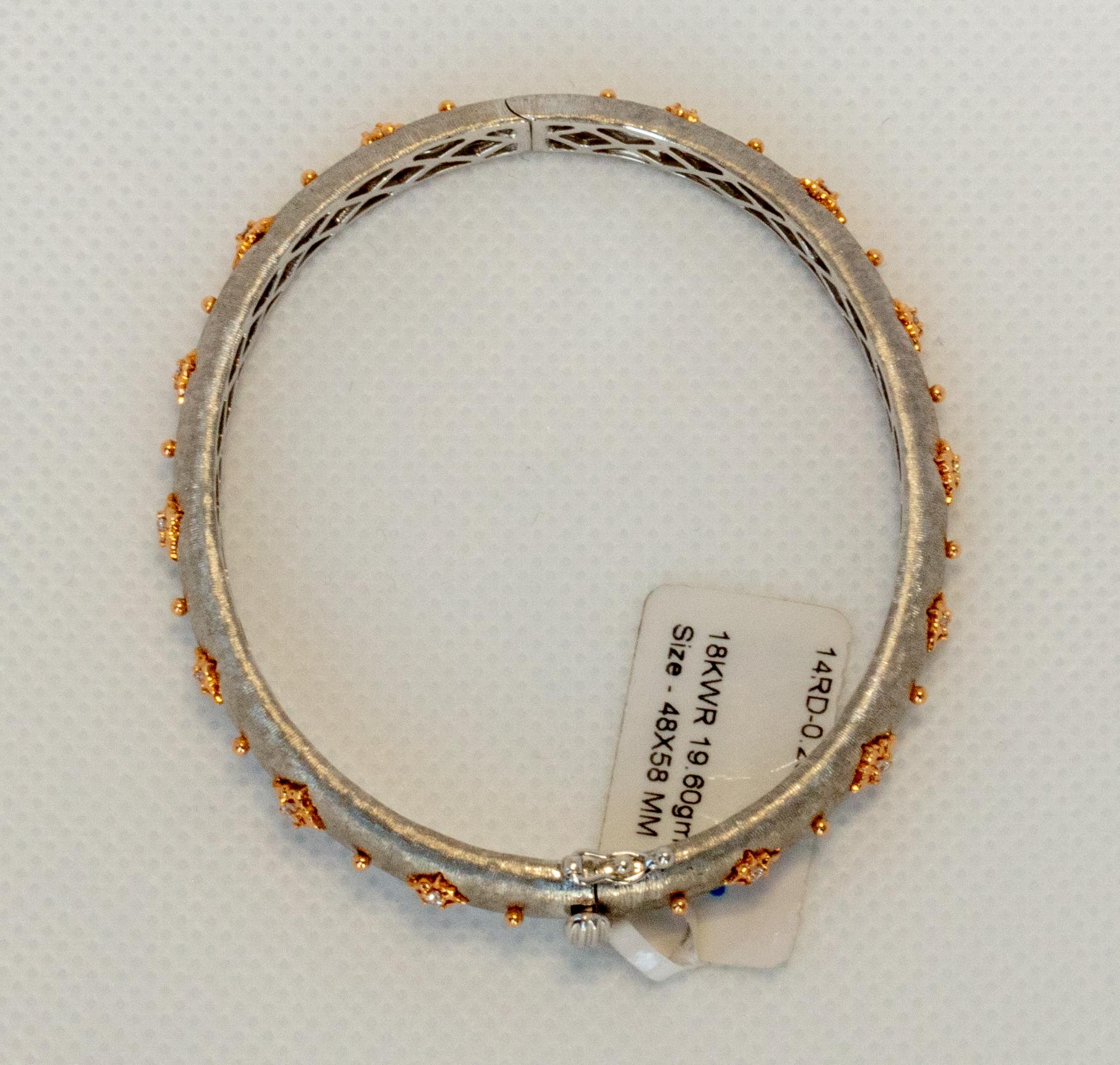Modernes Gliederarmband aus 18 Karat Weiß- und Roségold mit Diamanten in florentinischem Finish 1