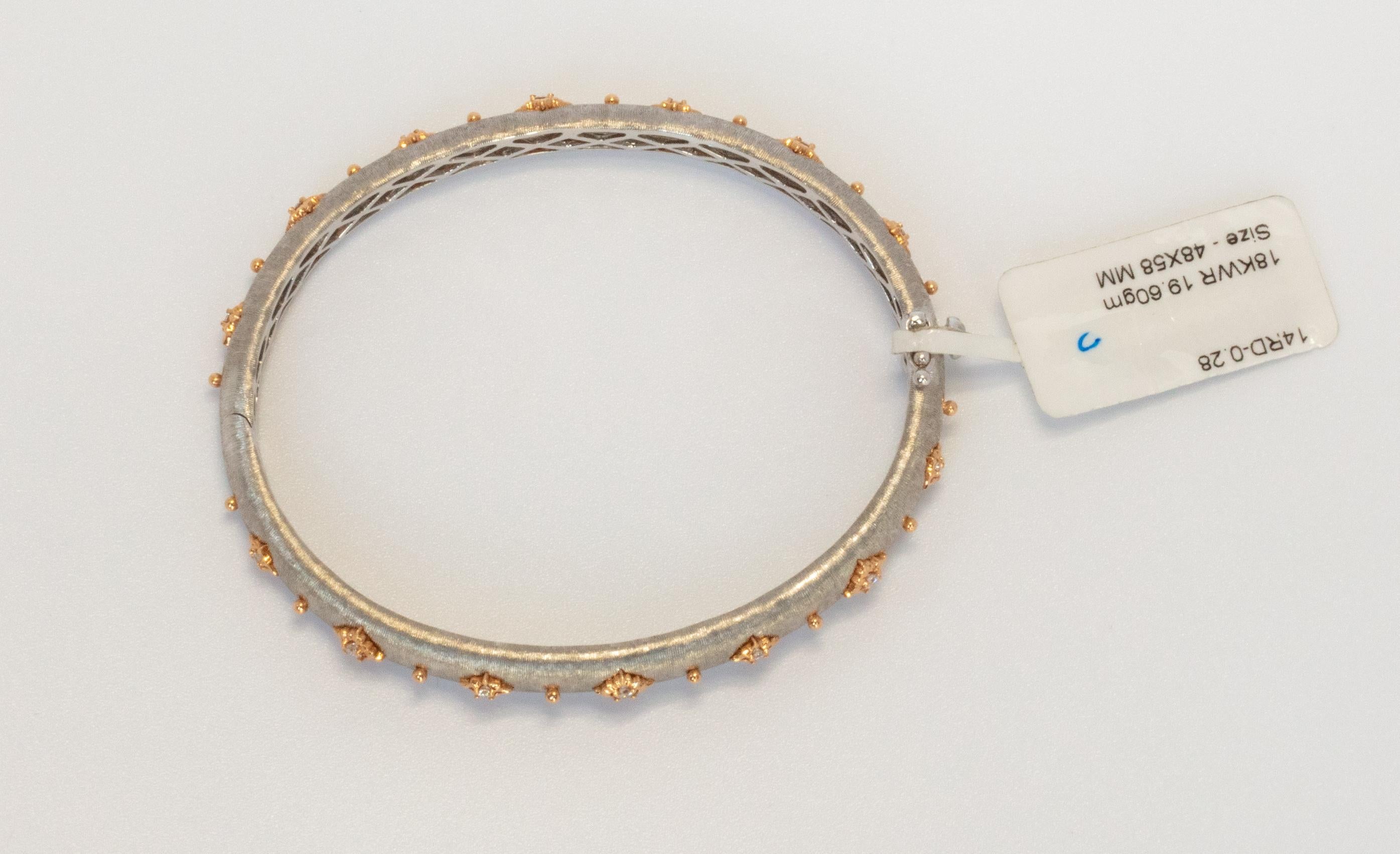 18 Karat White and Rose Gold Diamonds Link Modern Bracelet in Florentine Finish 2
