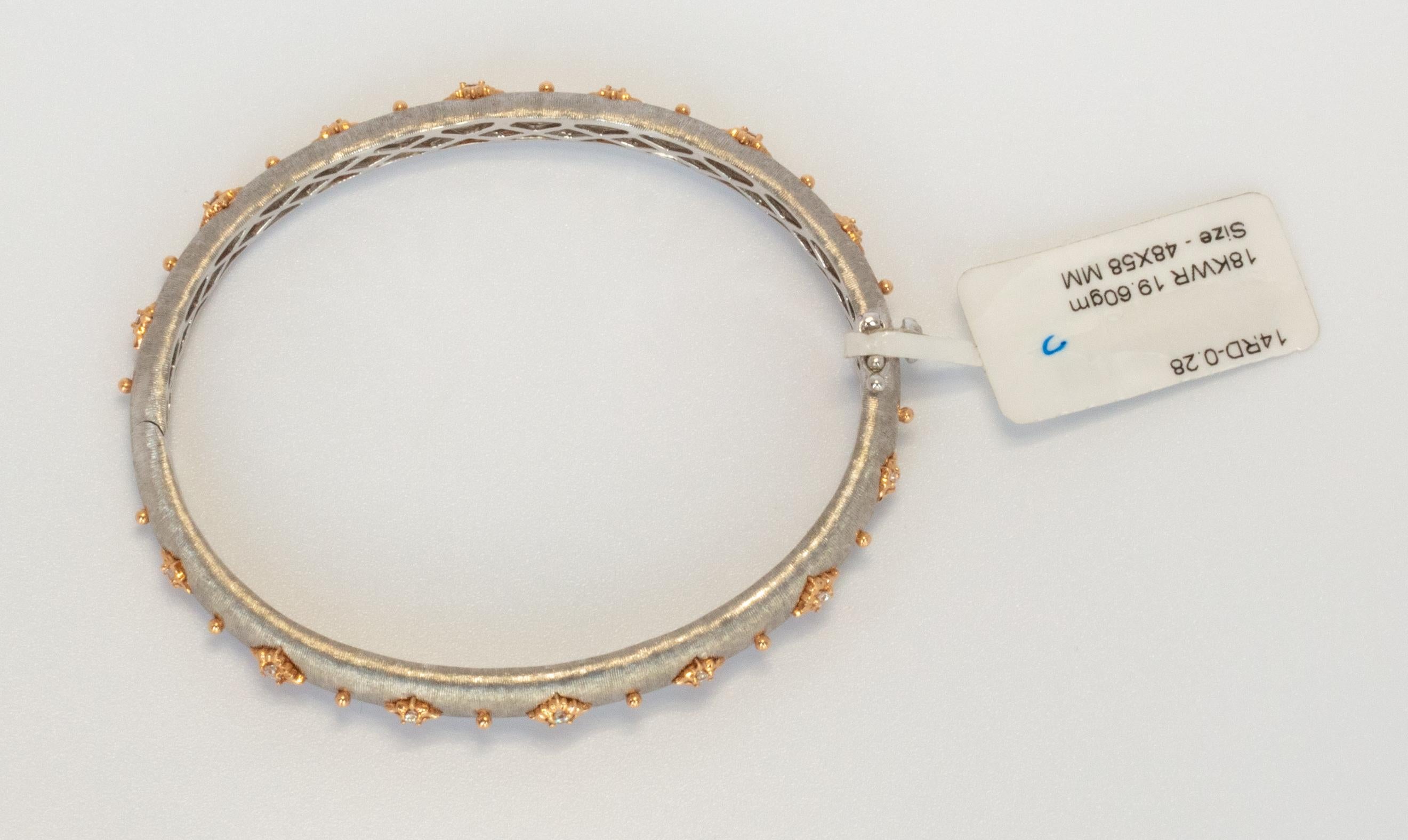 Modernes Gliederarmband aus 18 Karat Weiß- und Roségold mit Diamanten in florentinischem Finish 3