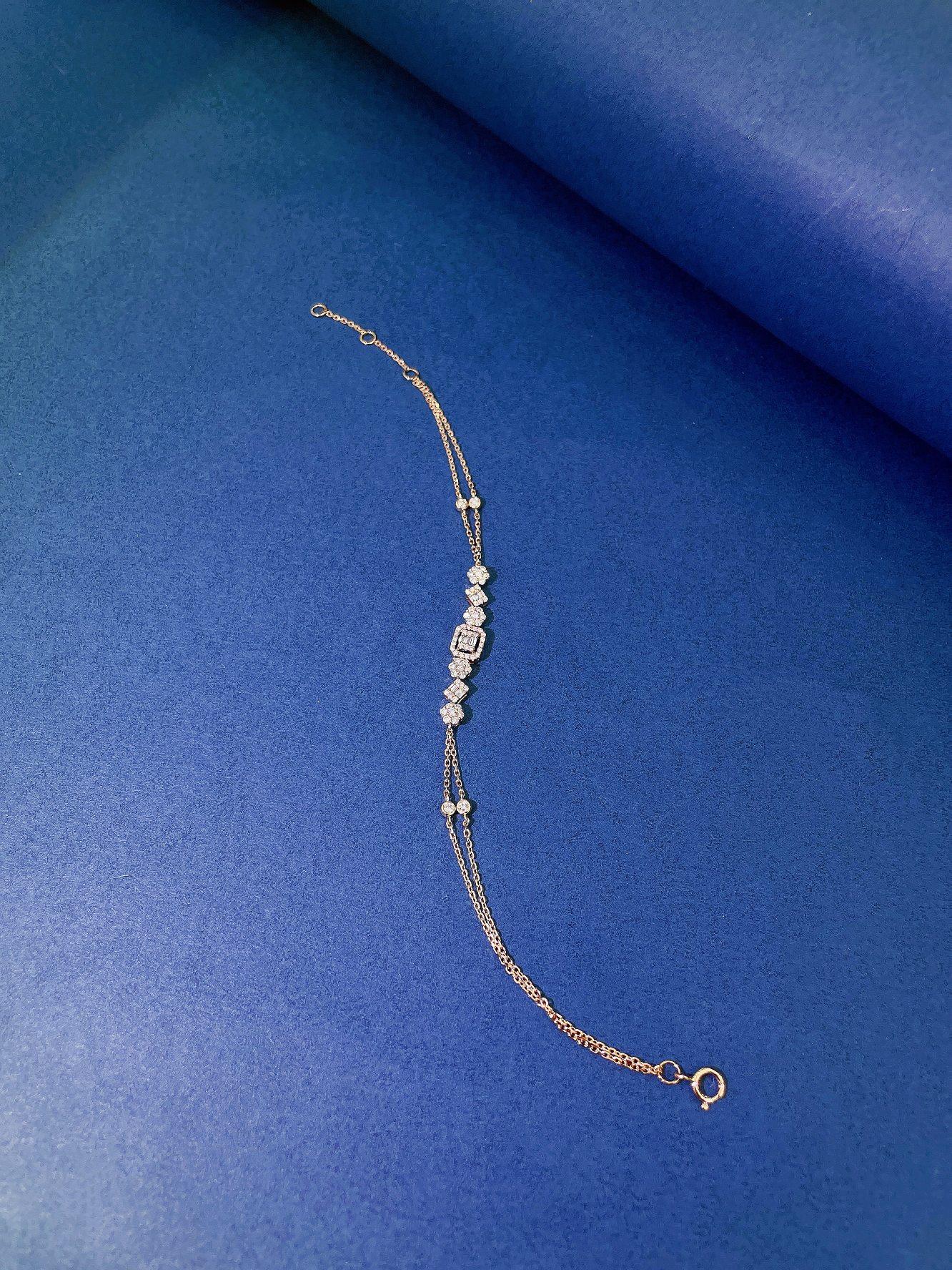 Moderno Bracciale a bolle a doppia catena in oro bianco e rosa 18 carati con diamanti naturali in vendita