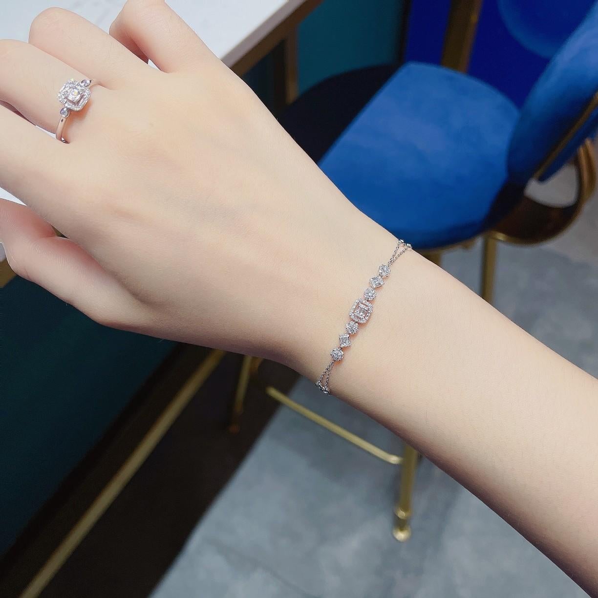 Taglio brillante Bracciale a bolle a doppia catena in oro bianco e rosa 18 carati con diamanti naturali in vendita