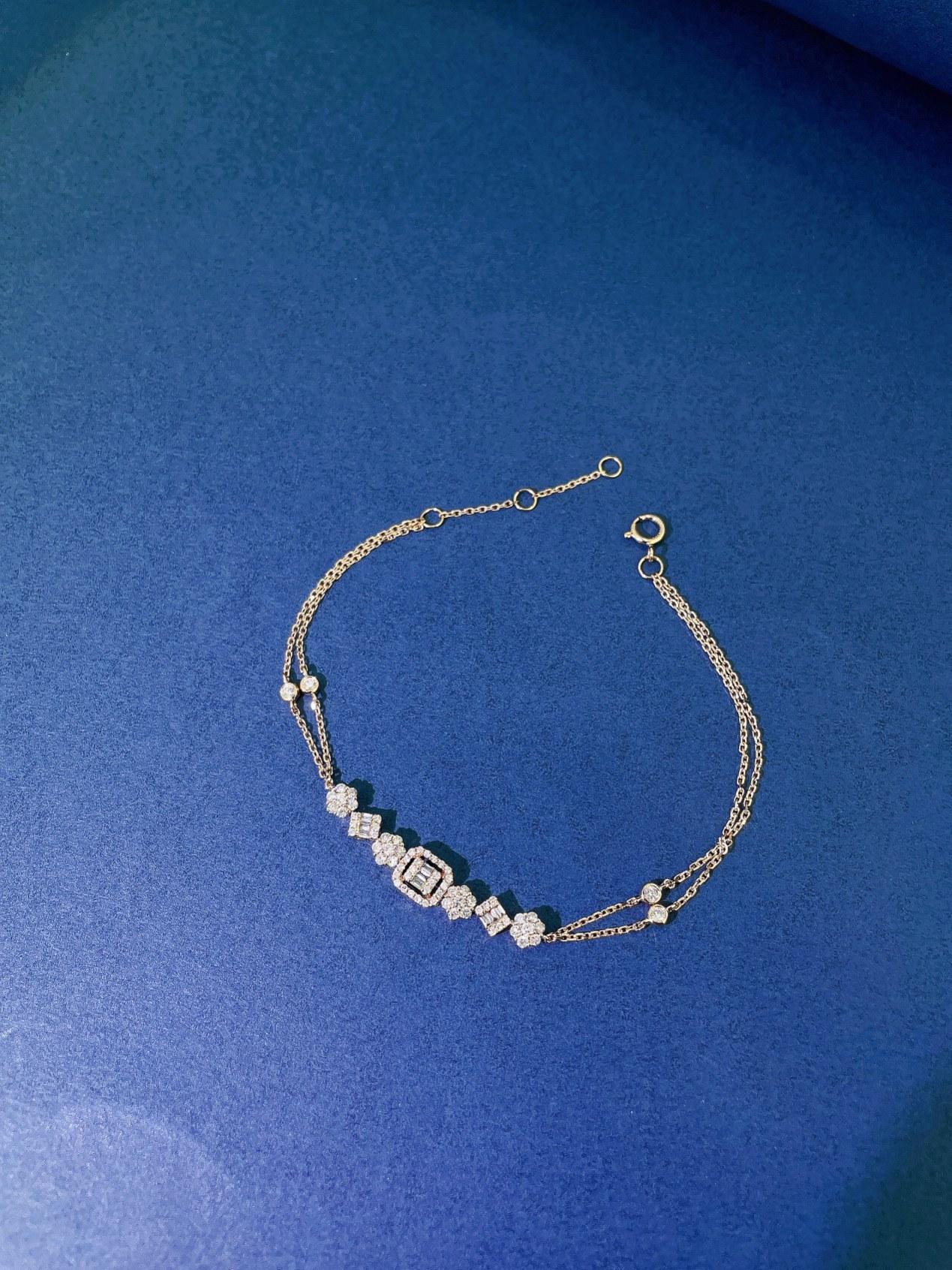 Bracciale a bolle a doppia catena in oro bianco e rosa 18 carati con diamanti naturali In condizioni Nuovo in vendita a Hong Kong, HK