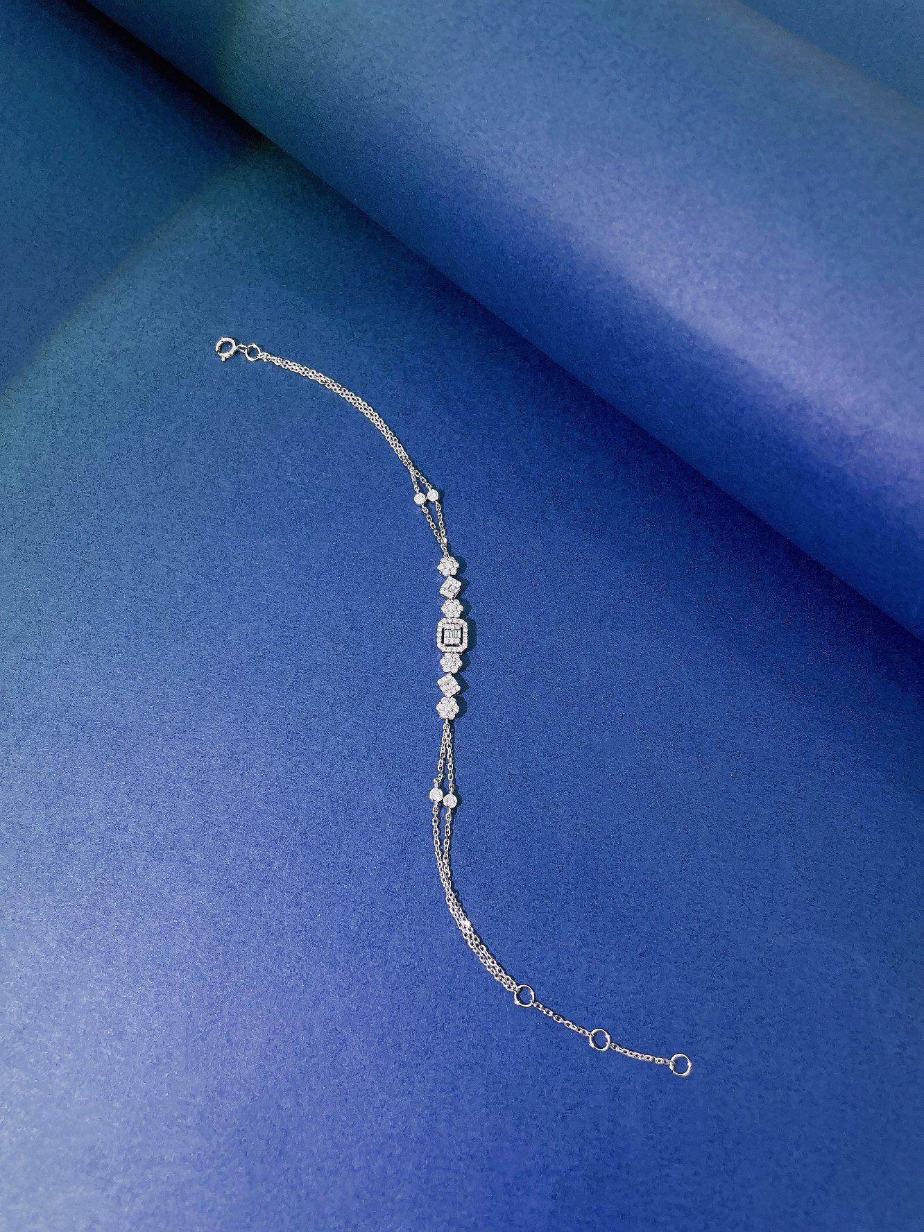Bracciale a bolle a doppia catena in oro bianco e rosa 18 carati con diamanti naturali in vendita 3