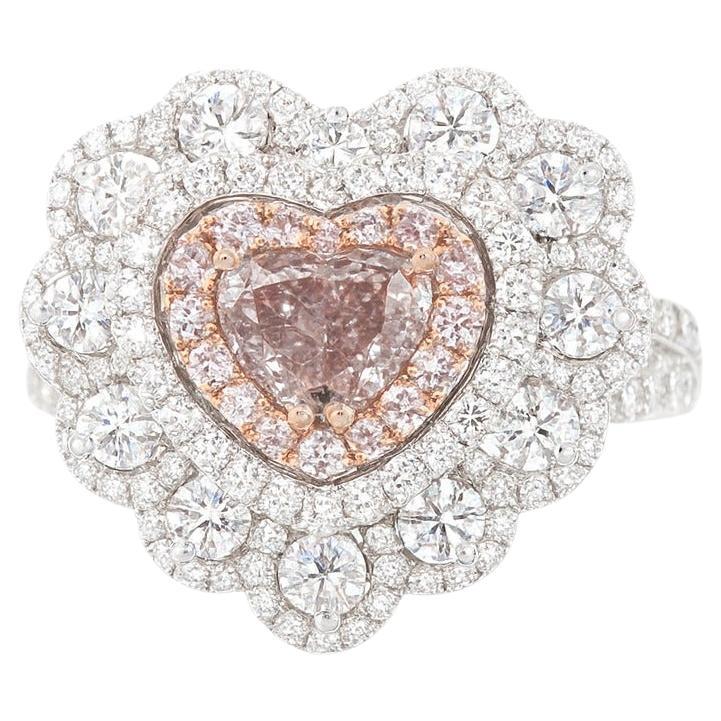 Anillo de Diamante Corazón Rosa Marrón Fancy Certificado GIA en Oro Blanco y Rosa de 18 quilates en venta