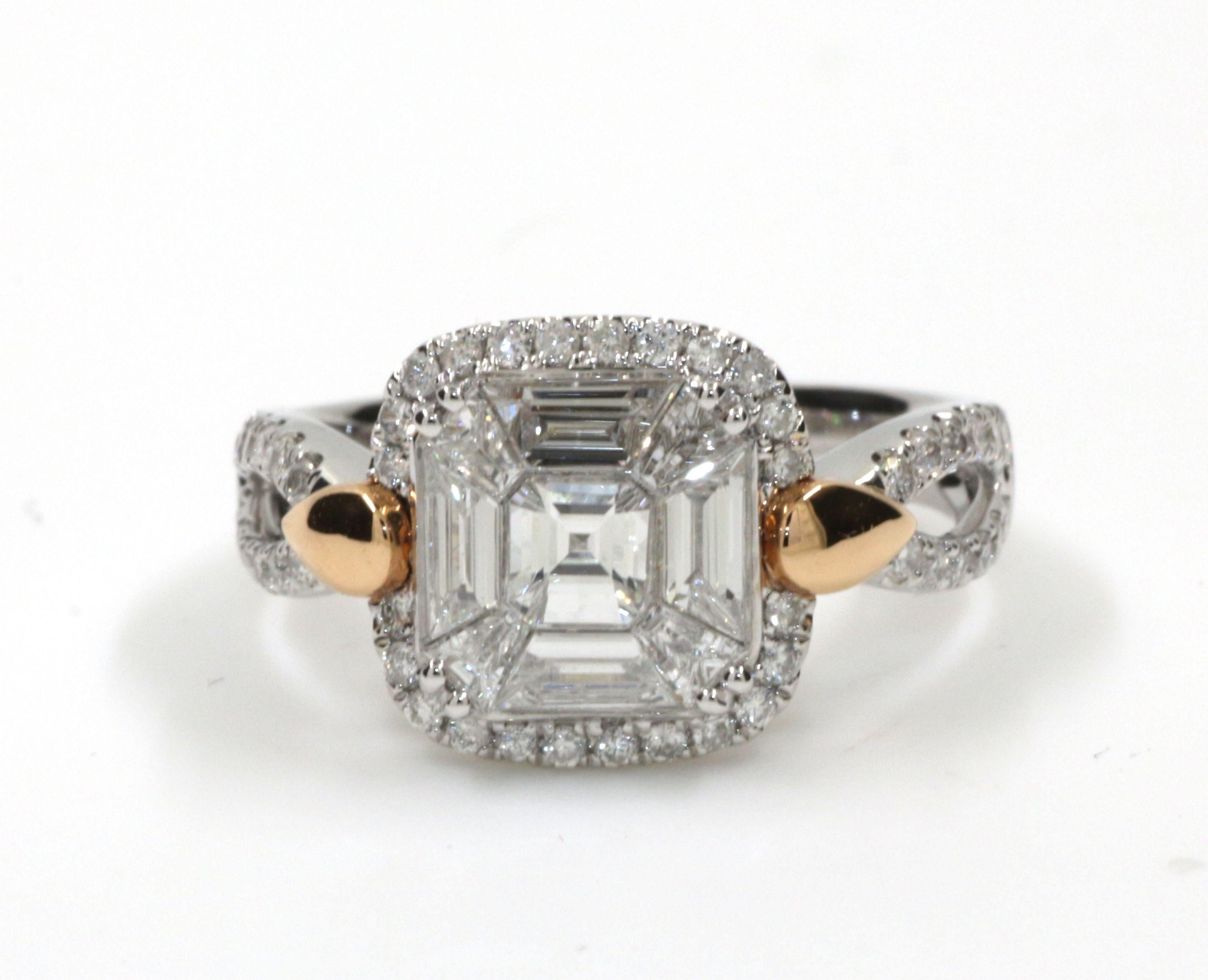 Anillo de diamantes con engaste ilusión en oro blanco y rosa de 18 quilates en venta 1