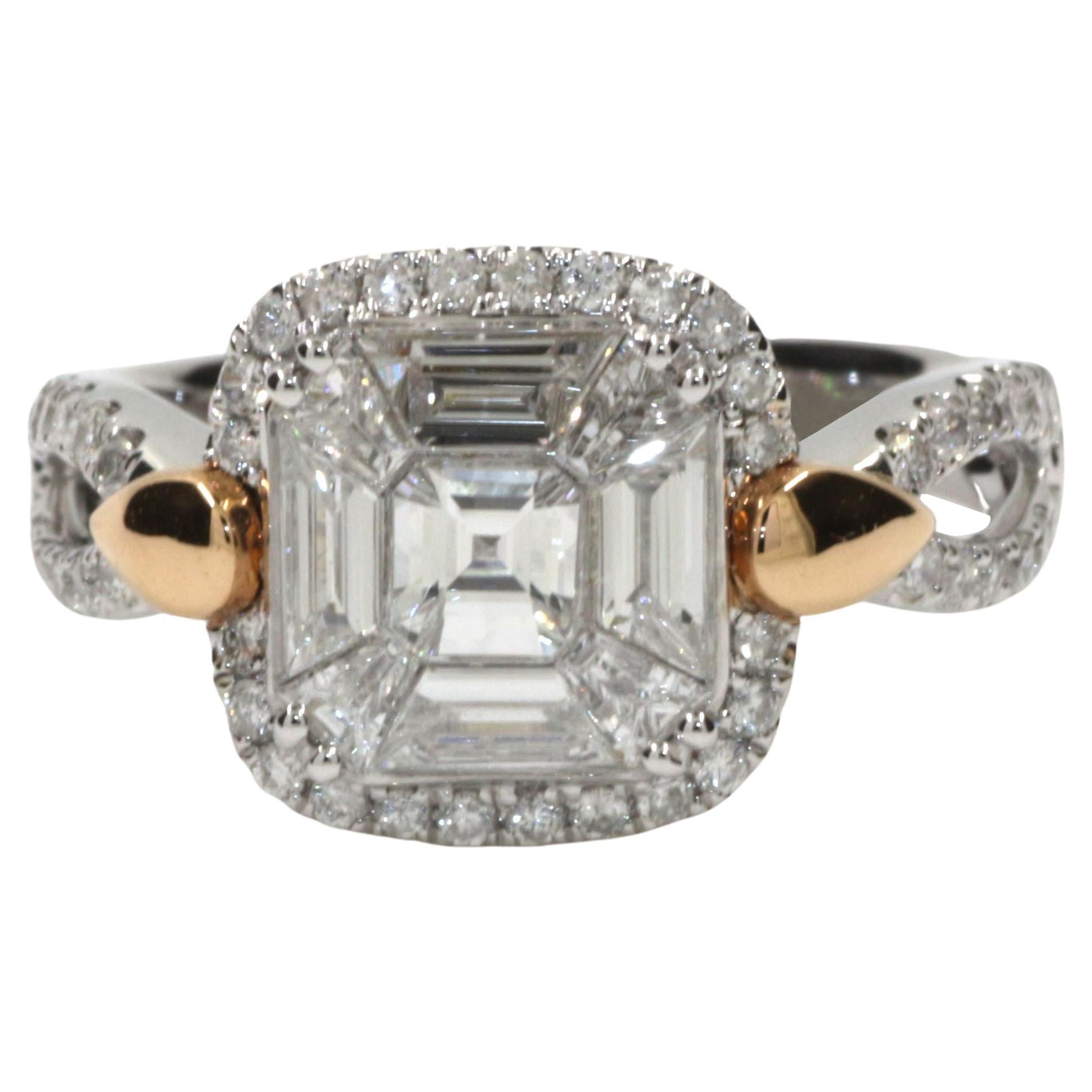 18K White and Rose Gold Illusion-Set Diamond Halo Ring – 1.41 Carats
