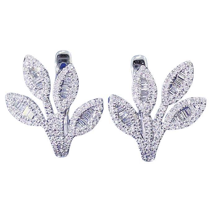 18K White and Rose Gold Leaf Earrings with Natural Diamonds