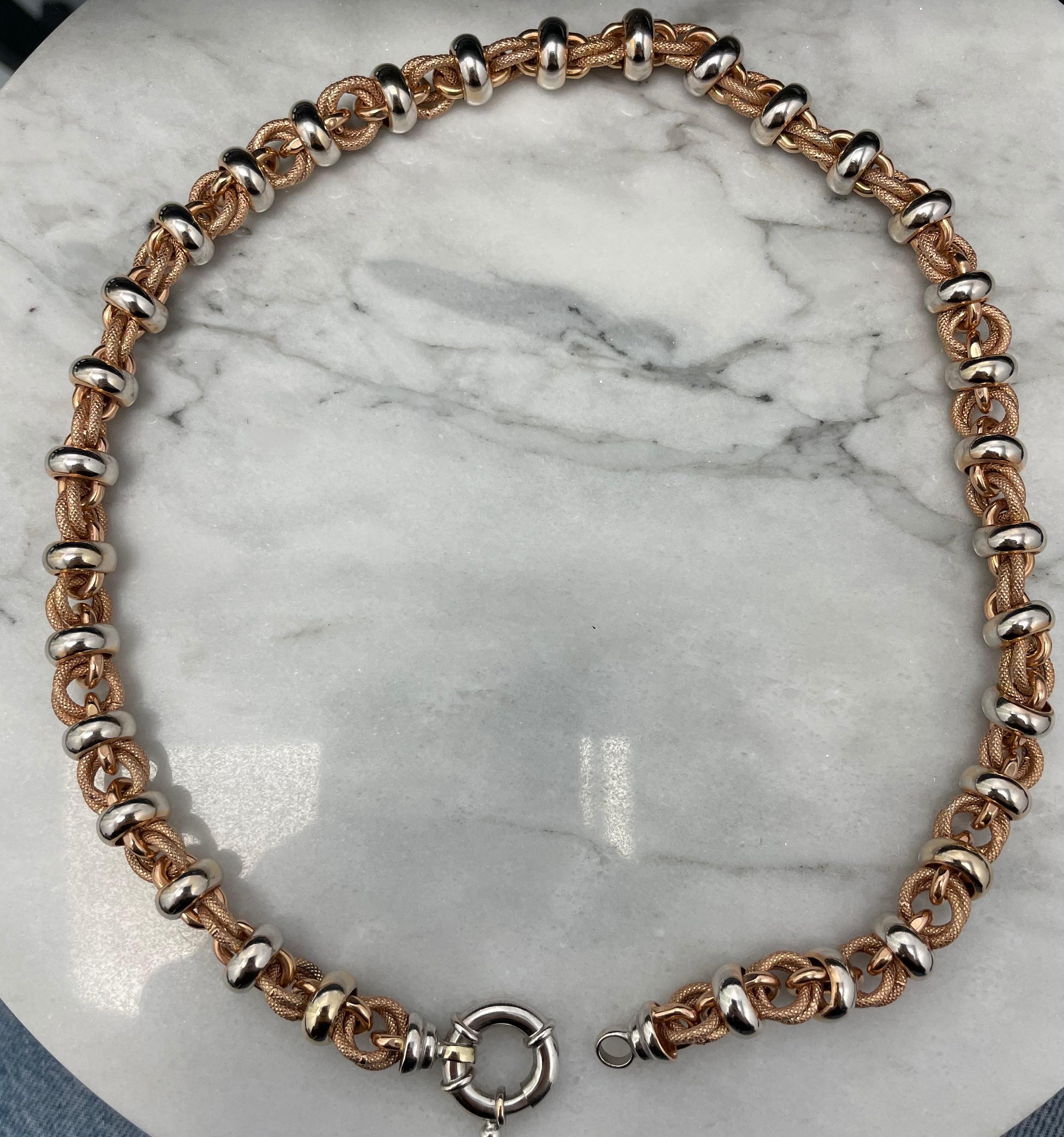Retro 18k White and Rose Gold Link Necklace For Sale