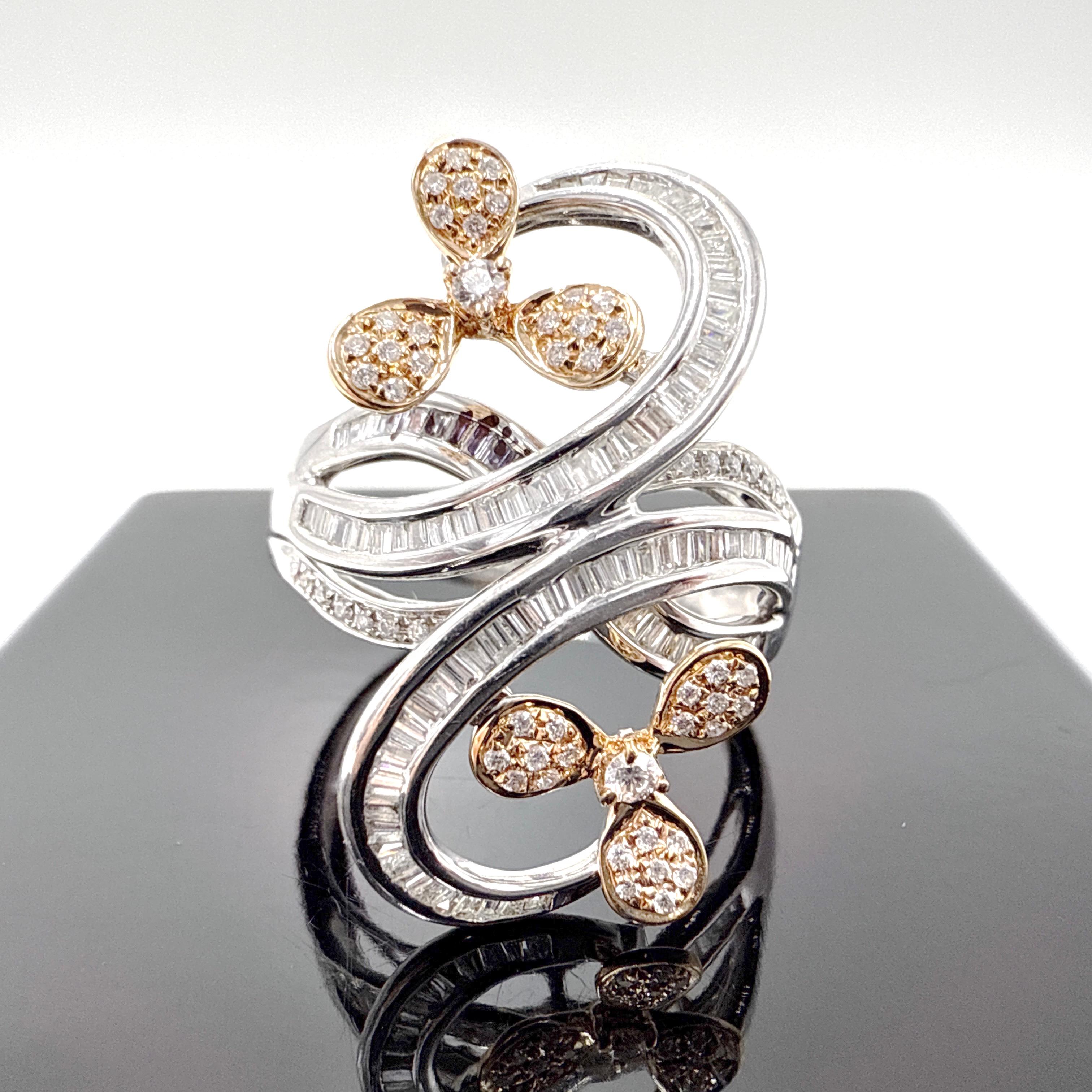 18K Weiß- und Roségold Natürlicher VS Diamantring - 1,28TCW (Baguette-Treppenschliff) im Angebot